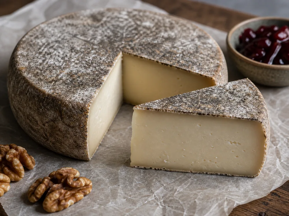 Gray spotted rind and dense paste on Abbaye de Belloc-style sheep cheese - Abbaye de Belloc | KnowTheCheese