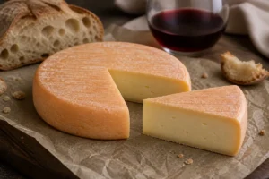 Abbaye de Citeaux-style washed-rind cheese with bread and Burgundy wine - Abbaye de Citeaux | KnowTheCheese