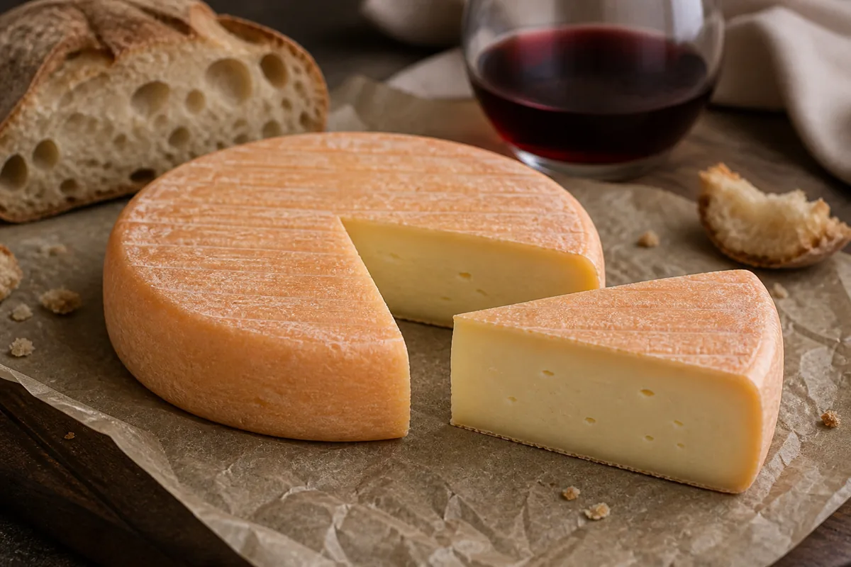 Abbaye de Citeaux-style washed-rind cheese with bread and Burgundy wine - Abbaye de Citeaux | KnowTheCheese