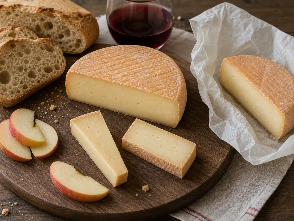Abbaye de Citeaux-style wedges with bread apple wine and loose wrapping - Abbaye de Citeaux | KnowTheCheese