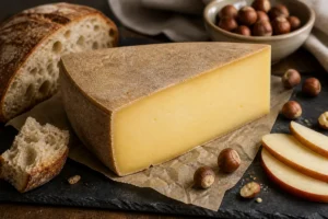 Abondance-style Alpine cheese wedge with bread, hazelnuts, and apple slices - Abondance cheese | KnowTheCheese