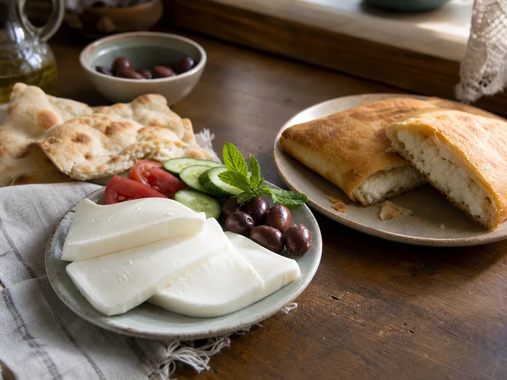 Ackawi slices with vegetables flatbread and a cheese-filled pastry - Ackawi cheese | KnowTheCheese