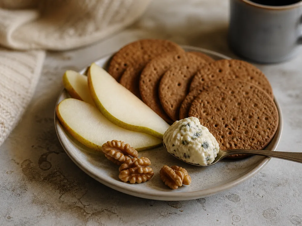 Ädelost-style blue cheese cream with gingerbread pear and walnuts - Ädelost | KnowTheCheese