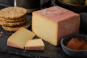 Square Admiral Collingwood-style washed-rind cheese with oat cakes and quince jelly - Admiral Collingwood | KnowTheCheese