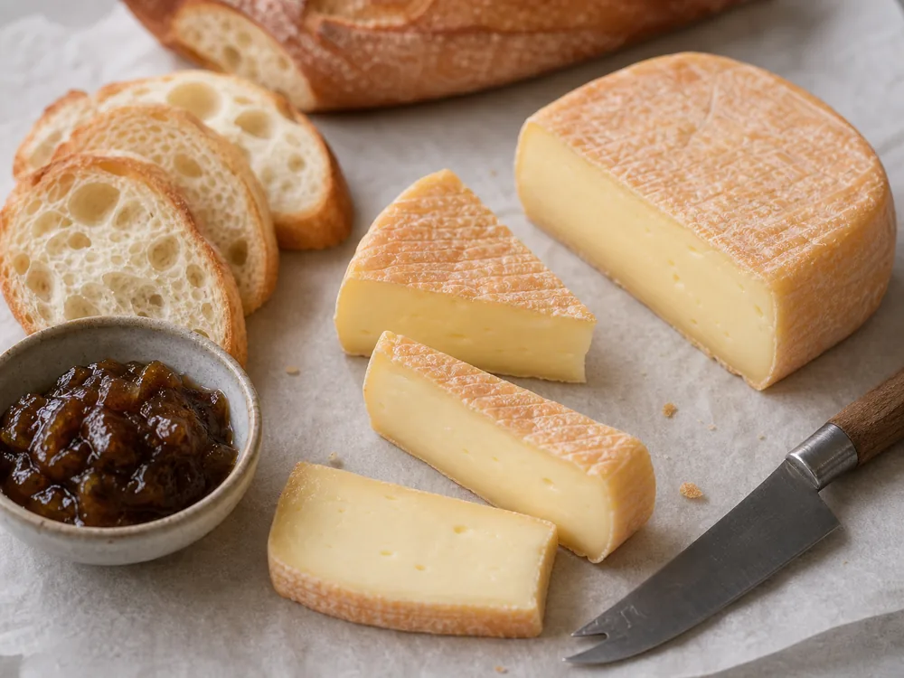 Affidelice au Chablis-style soft cheese wedges with baguette and onion jam - Affidelice au Chablis | KnowTheCheese