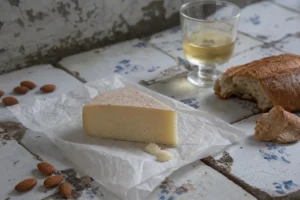 Portuguese semi-hard cheese wedge with bread and dry white wine - Alverca | KnowTheCheese