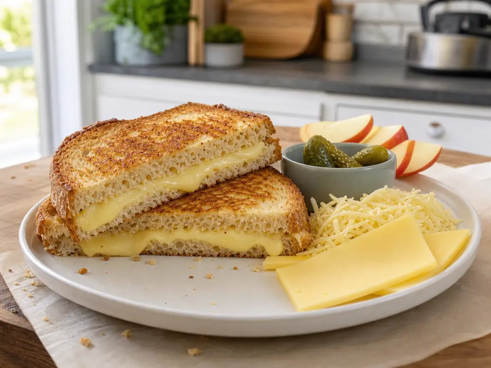 Grilled sandwich with smooth mild melted cheese and apple slices - Amsterdammer British Columbia | KnowTheCheese