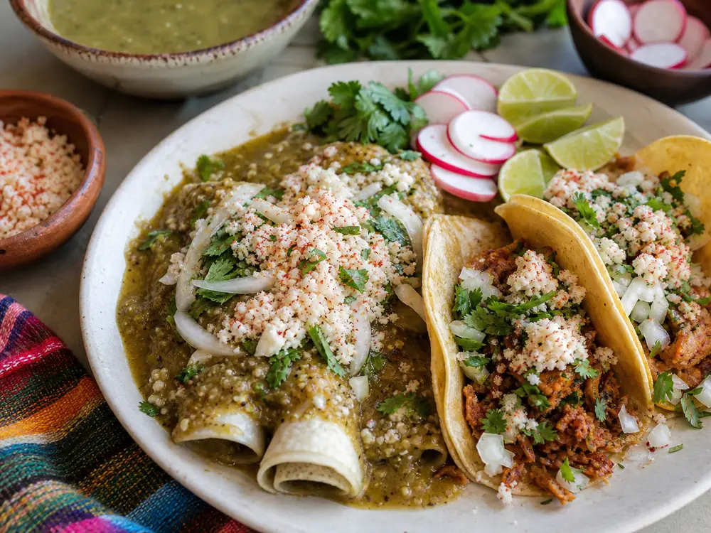 Enchiladas and tacos topped with chile-flecked dry cheese crumbles - Añejo Enchilado | KnowTheCheese