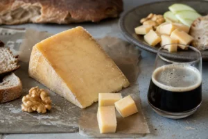 Firm ale cheddar wedge with dark ale walnuts and bread - Anniversary Ale Cheddar | KnowTheCheese