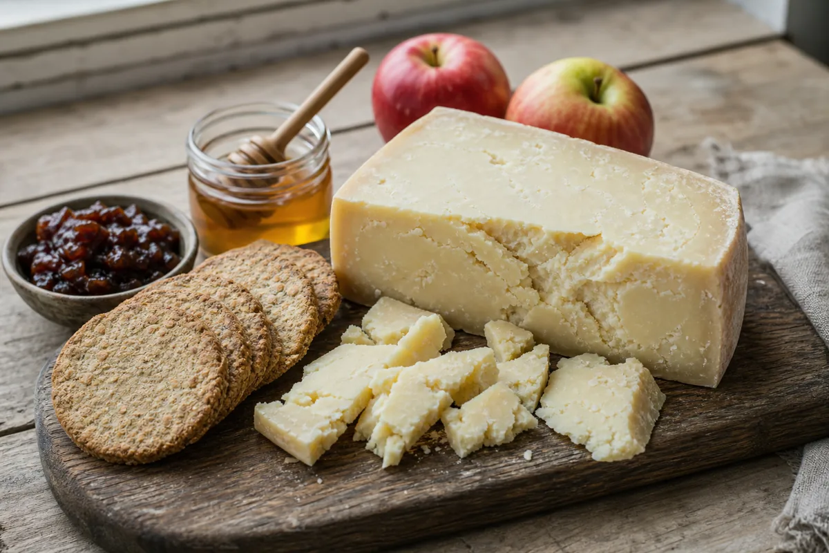 Crumbly Scottish farmhouse cheese with oatcakes chutney and apples - Anster | KnowTheCheese