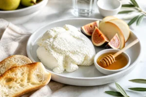 Fresh Greek whey cheese with honey figs pear and bread - Anthotyro Fresco | KnowTheCheese