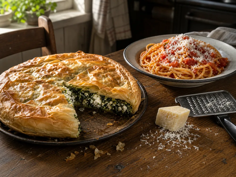 Fresh Anthotyro in greens pie and dry Anthotyro grated over pasta - Anthotyro cheese | KnowTheCheese