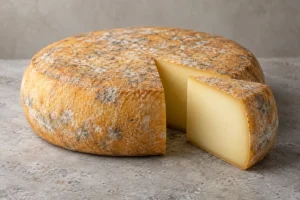 Yellow-orange natural rind with greyish moulds and a cut wedge of pale yellow paste - Ardi Gasna | KnowTheCheese
