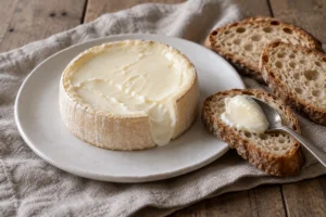 Small soft sheep's-milk cheese with the top cut away and a spoonful of paste on bread - Azeitão Cheese | KnowTheCheese