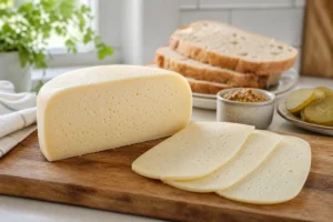 Baby Swiss cheese wedge and slices with small eyes - Baby Swiss | KnowTheCheese