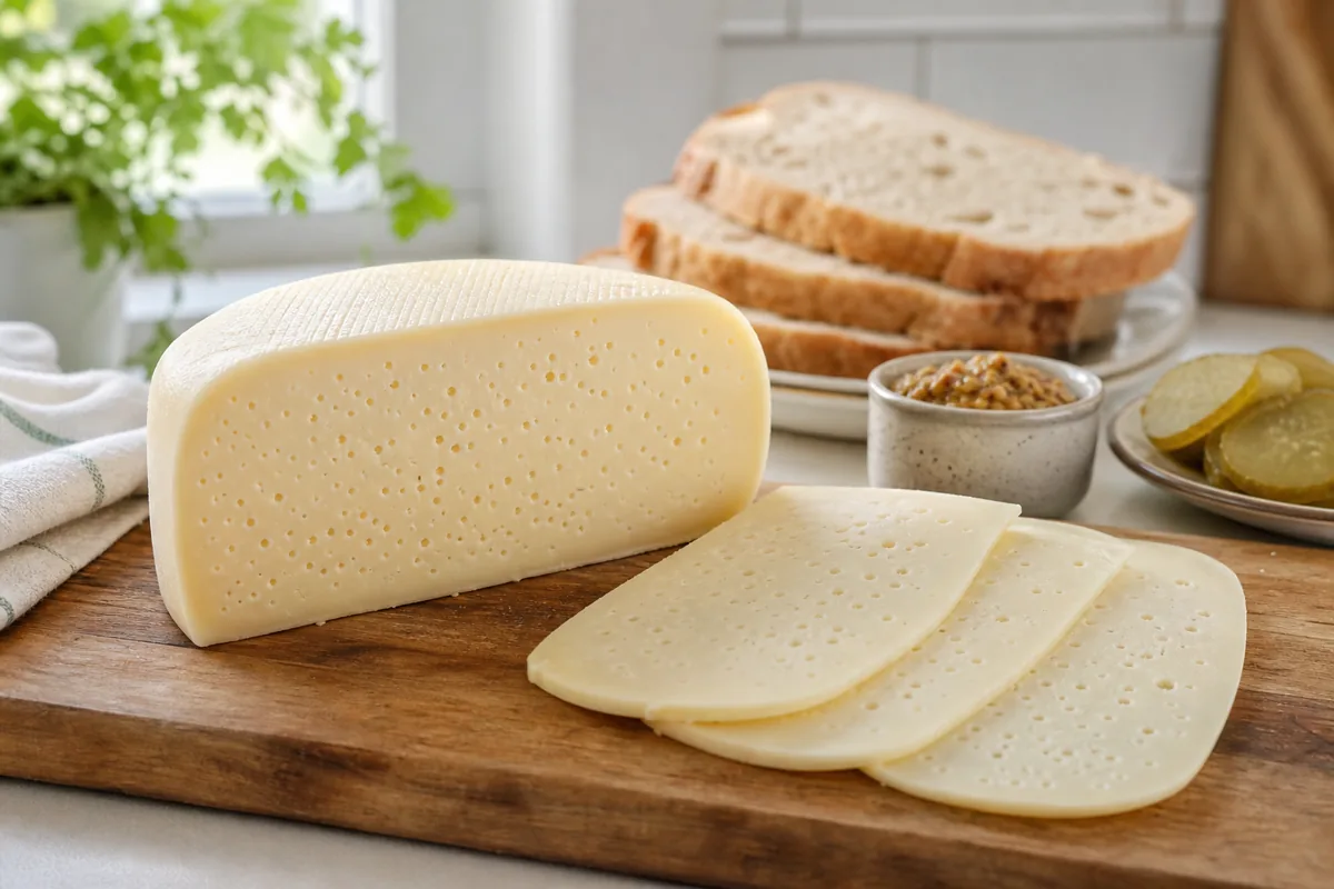 Baby Swiss cheese wedge and slices with small eyes - Baby Swiss | KnowTheCheese