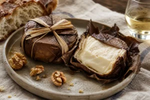 Leaf-wrapped Banon goat cheese tied with raffia - Banon | KnowTheCheese
