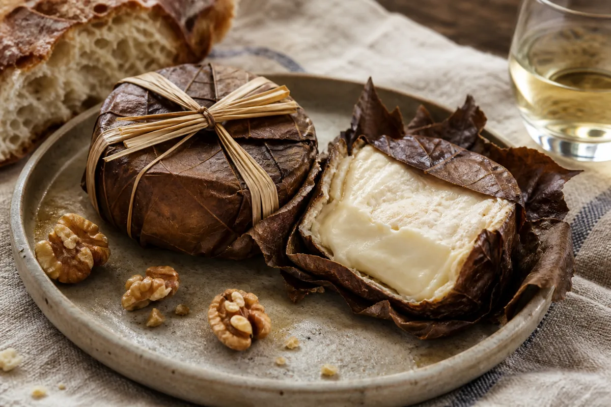 Leaf-wrapped Banon goat cheese tied with raffia - Banon | KnowTheCheese