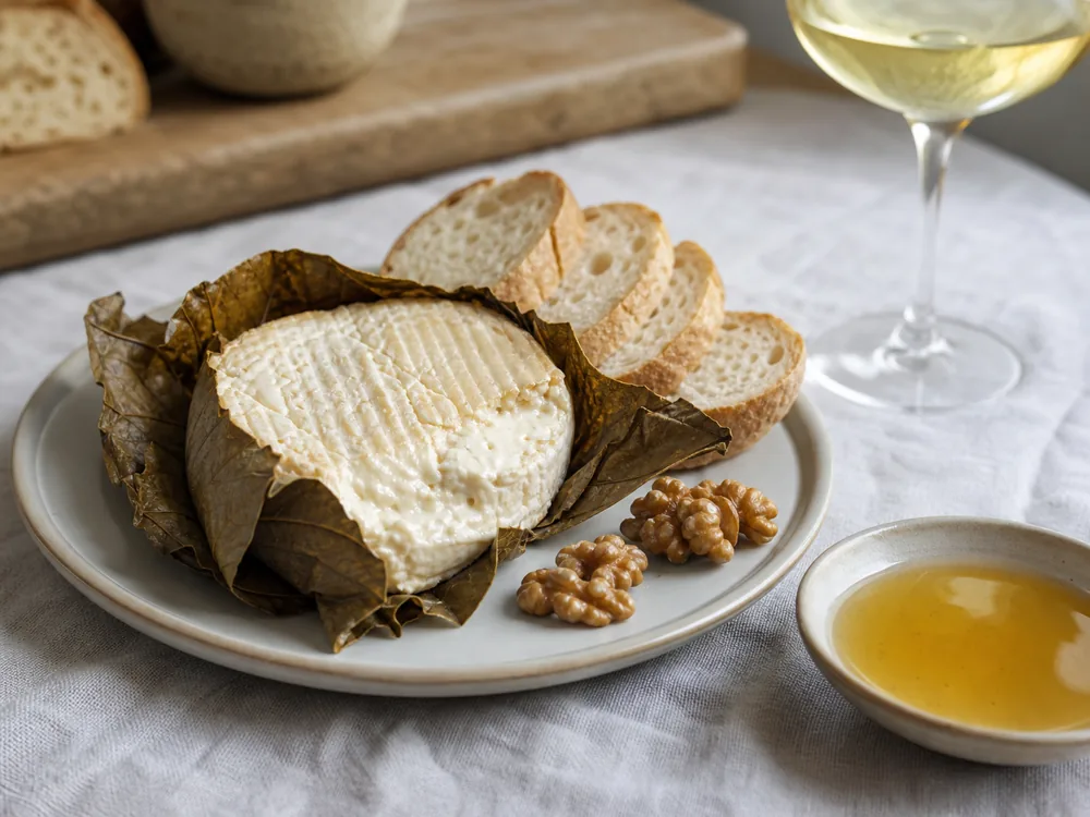 Open Banon cheese with bread honey and walnuts - Banon | KnowTheCheese