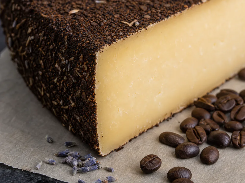 Dark rubbed rind on Barely Buzzed-style cheddar - Barely Buzzed | KnowTheCheese