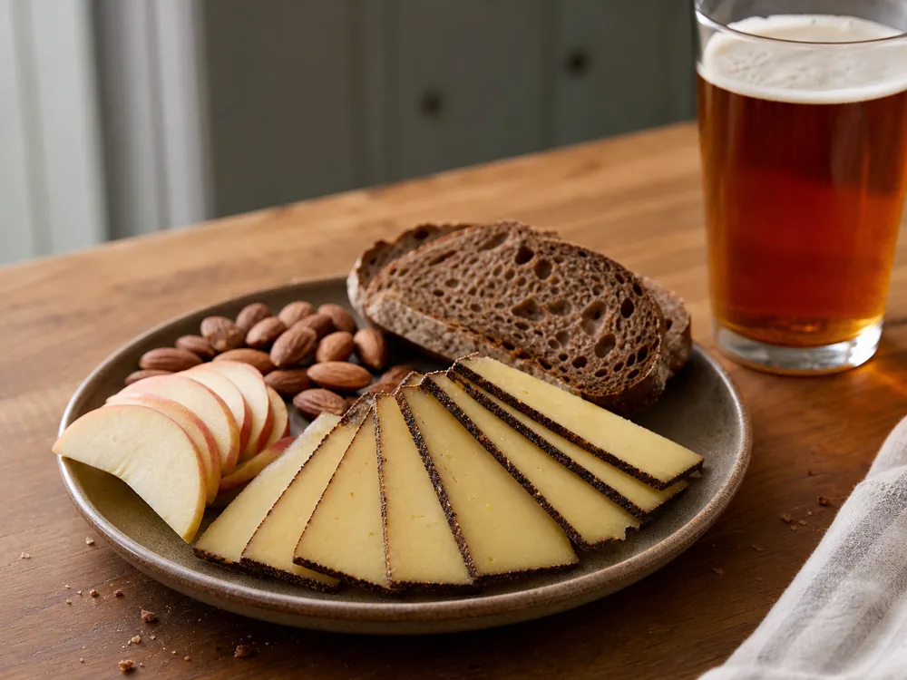 Barely Buzzed-style cheddar slices with apples almonds and beer - Barely Buzzed | KnowTheCheese