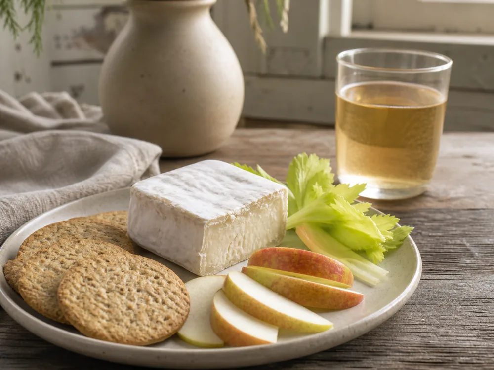 Bath Soft-style cheese with oat crackers apple and cider - Bath Soft | KnowTheCheese