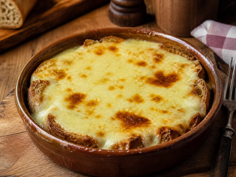 Croute au fromage, soaked country bread baked under a smooth melted cheese layer - Beaumont | KnowTheCheese