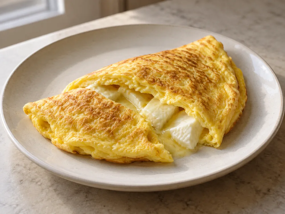 Folded omelet filled with soft white fresh cheese