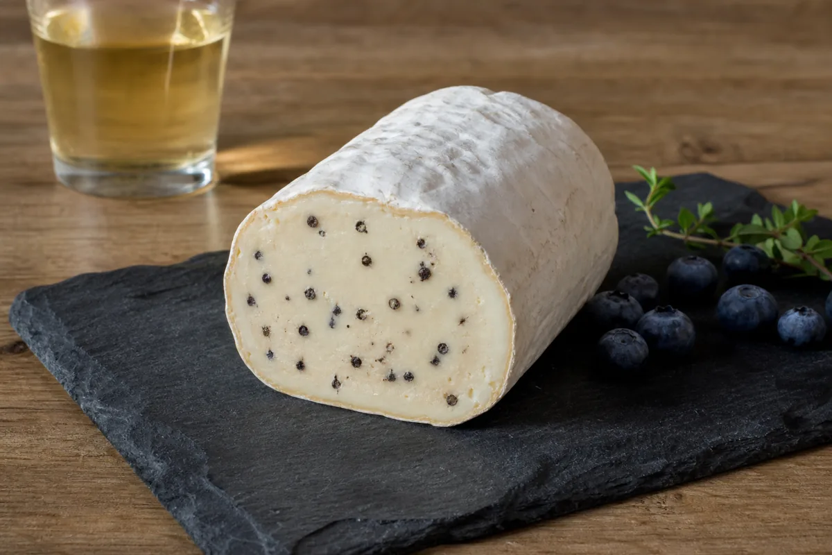 Bridgewater cheese log with a creamy peppercorn-studded center