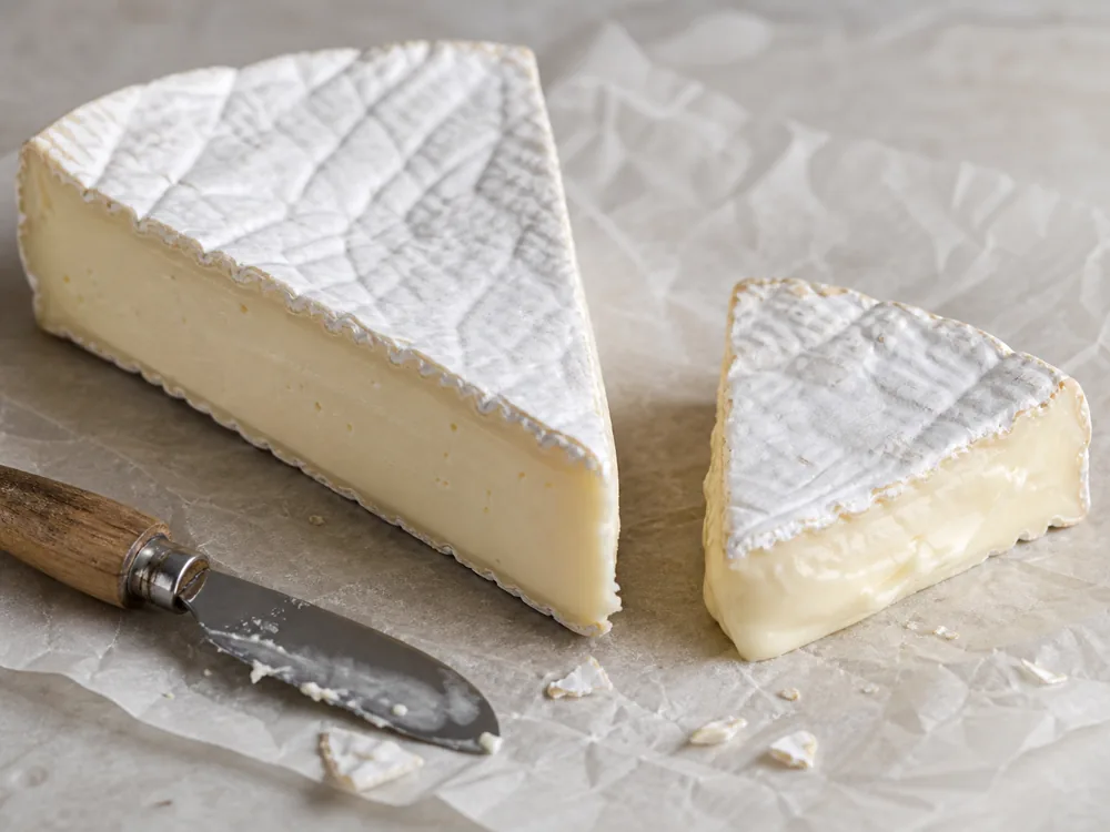 Cut Brie and Camembert wedges showing smooth bloomy rind paste - Brie vs Camembert | KnowTheCheese
