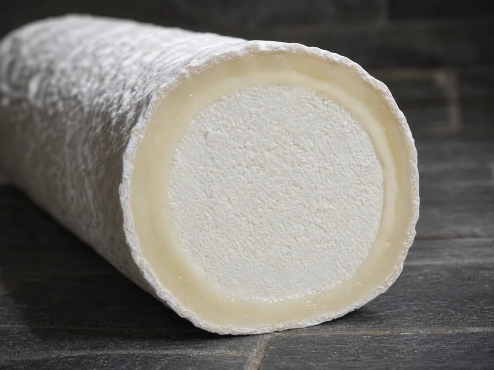 Bucheron log slices showing chalky core and creamy edge - Bucheron cheese | KnowTheCheese