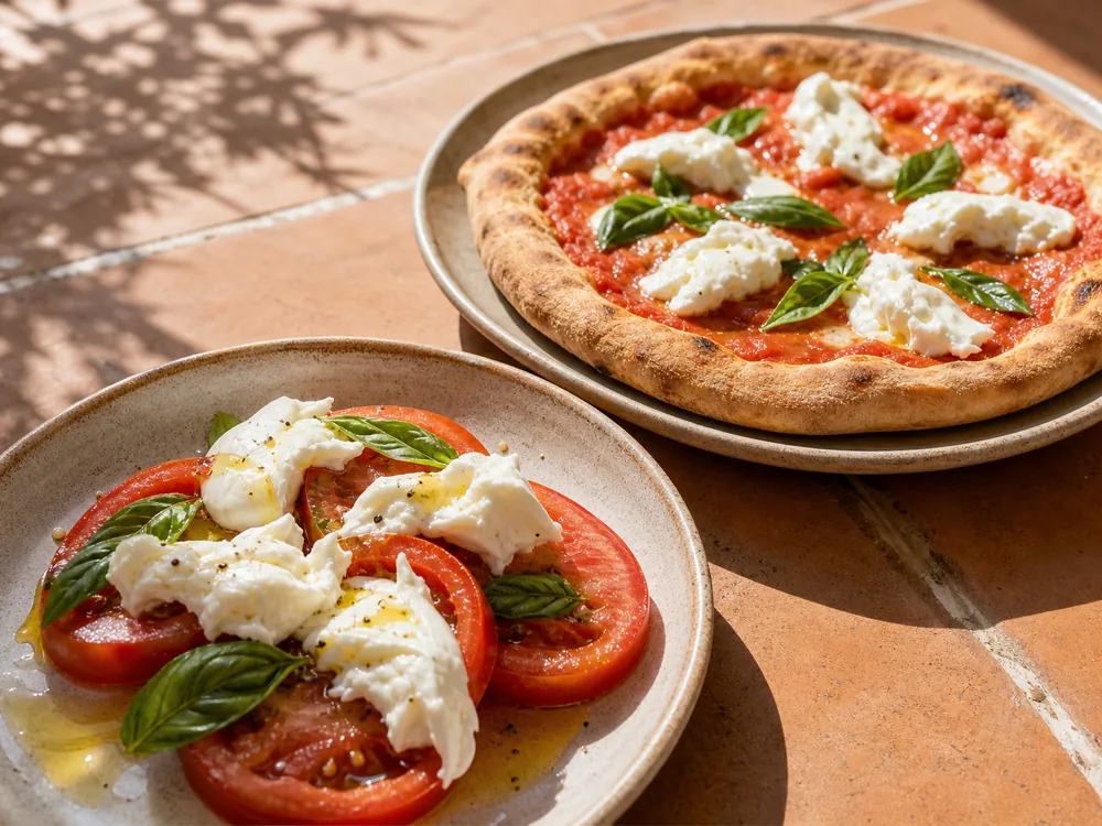 Buffalo mozzarella in caprese and as a light pizza finish - Buffalo Mozzarella | KnowTheCheese