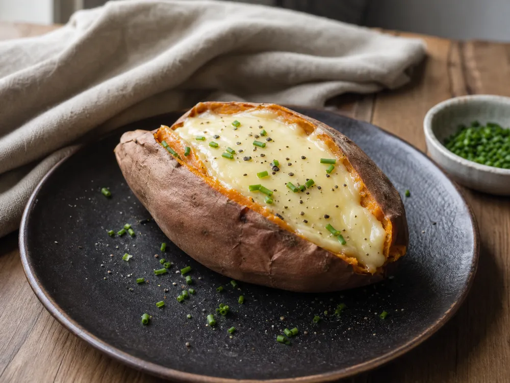 Roasted sweet potato filled with smoothly melted Butterkase - Butterkase Cheese | KnowTheCheese