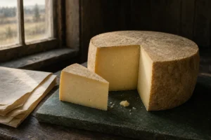 Pale yellow natural-rind Alpine-style cheese wedge - Butternut cheese | KnowTheCheese
