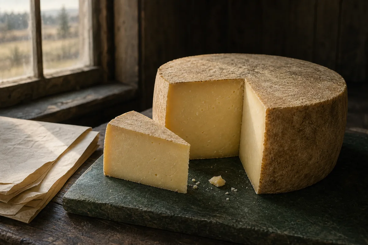 Pale yellow natural-rind Alpine-style cheese wedge - Butternut cheese | KnowTheCheese