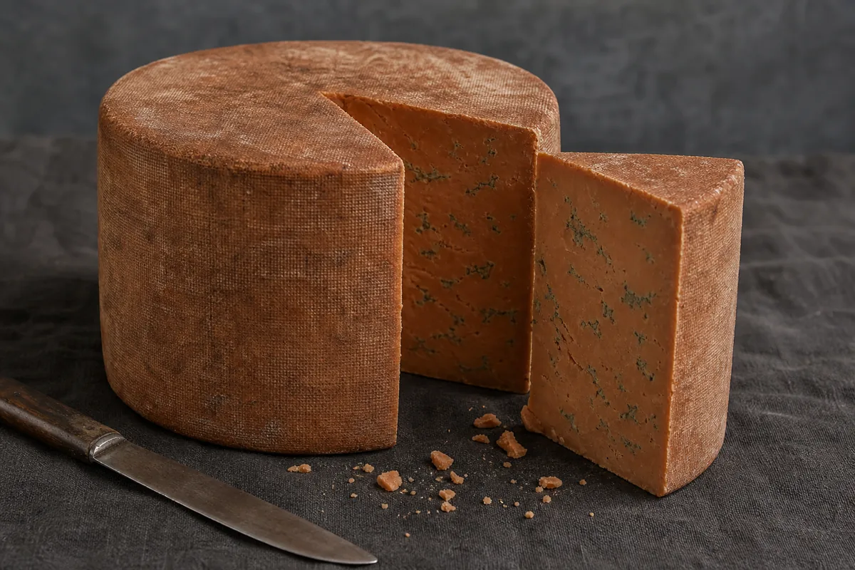 Russet English blue cheese wedge with fine blue veins - Buxton Blue | KnowTheCheese