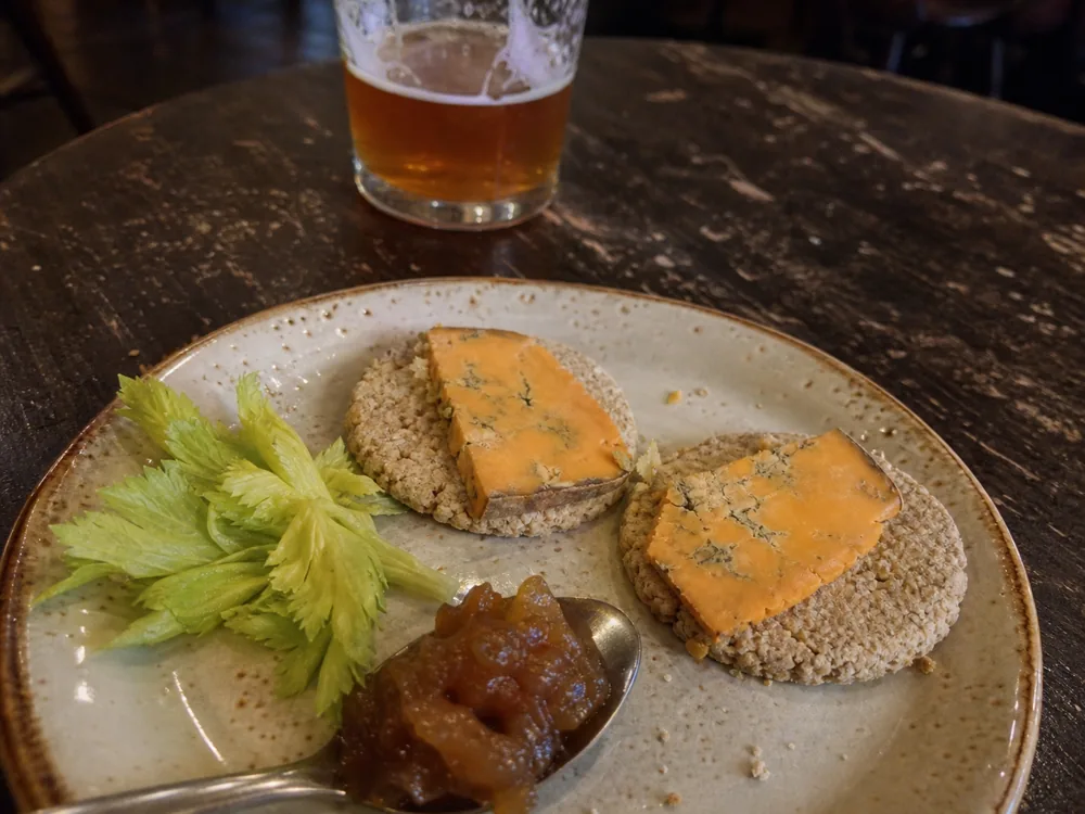Buxton Blue wedges with oatcakes celery and pear chutney - Buxton Blue | KnowTheCheese