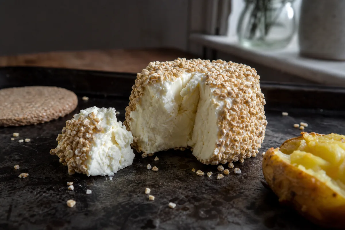 Short pinhead-oatmeal-coated cheese log with a rich white center - Caboc | KnowTheCheese