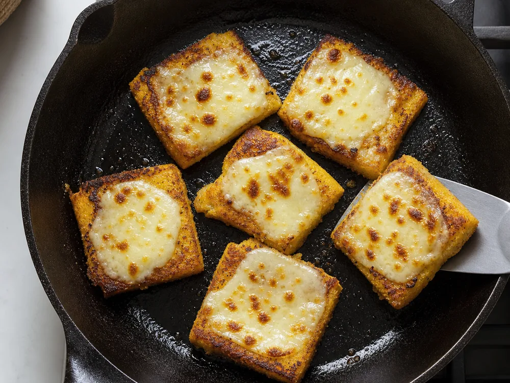 Buffalo caciocavallo browned over crisp polenta squares | KnowTheCheese