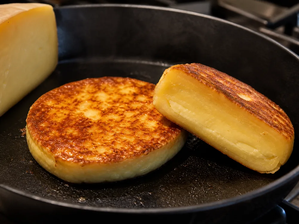Pan-browned Caciocavallo slices with golden crust and soft center - Caciocavallo | KnowTheCheese
