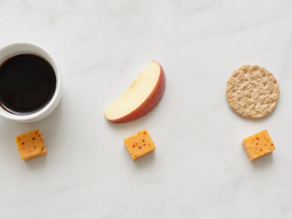 Three Cacow Belle pairing tests with coffee, tart apple, and a plain cracker | KnowTheCheese