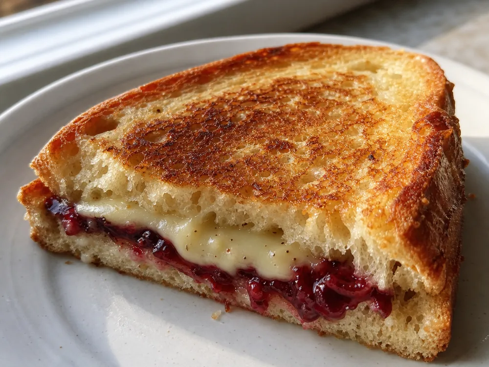French toast filled with melted Cacow Belle and tart berry preserve | KnowTheCheese