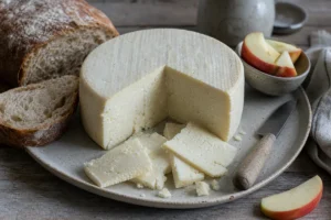 Caerphilly-style crumbly white cheese with bread and apple slices - Caerphilly cheese | KnowTheCheese