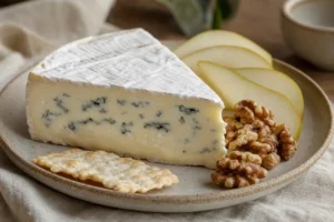 Cambozola-style bloomy blue cheese wedge with pear and walnuts - Cambozola cheese | KnowTheCheese