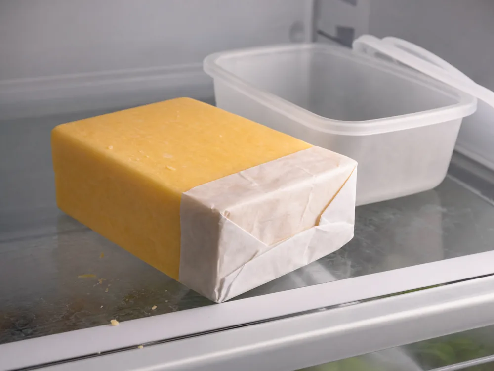 Canadian Cheddar cut face wrapped in parchment for refrigerator storage - Canadian Cheddar cheese | KnowTheCheese