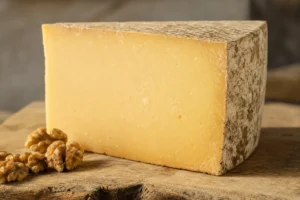Wedge of Cantal with dense pale-gold paste and thick rind - Cantal cheese | KnowTheCheese