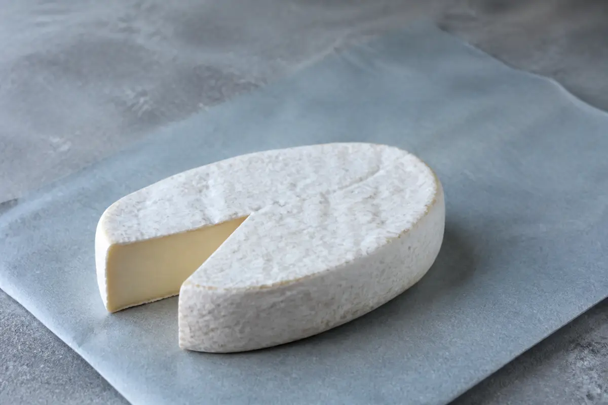 Small oval white-rind cheese with a smooth pale center - Caprice des Dieux cheese | KnowTheCheese
