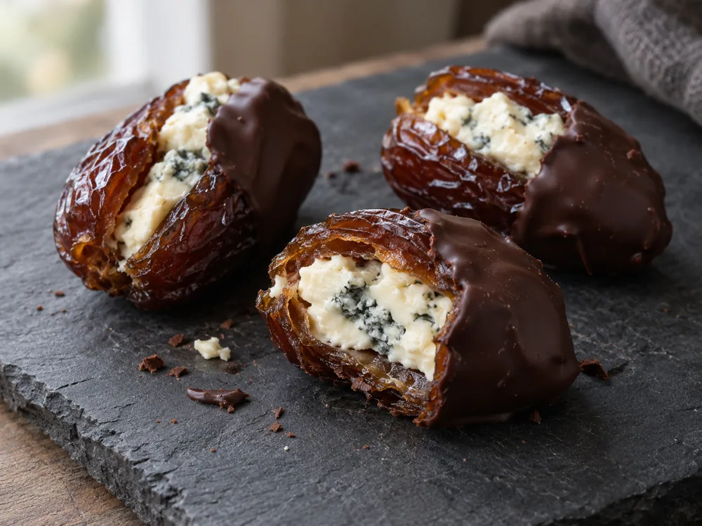 Dates stuffed with blue cheese and dipped in dark chocolate - Cashel Blue | KnowTheCheese