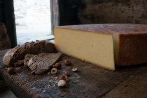 Dense Swiss cheese wedge with a dark washed rind and hazelnuts - Challerhocker | KnowTheCheese