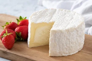 Cylinder of Chaource with thick bloomy rind and chalky centre - Chaource cheese | KnowTheCheese
